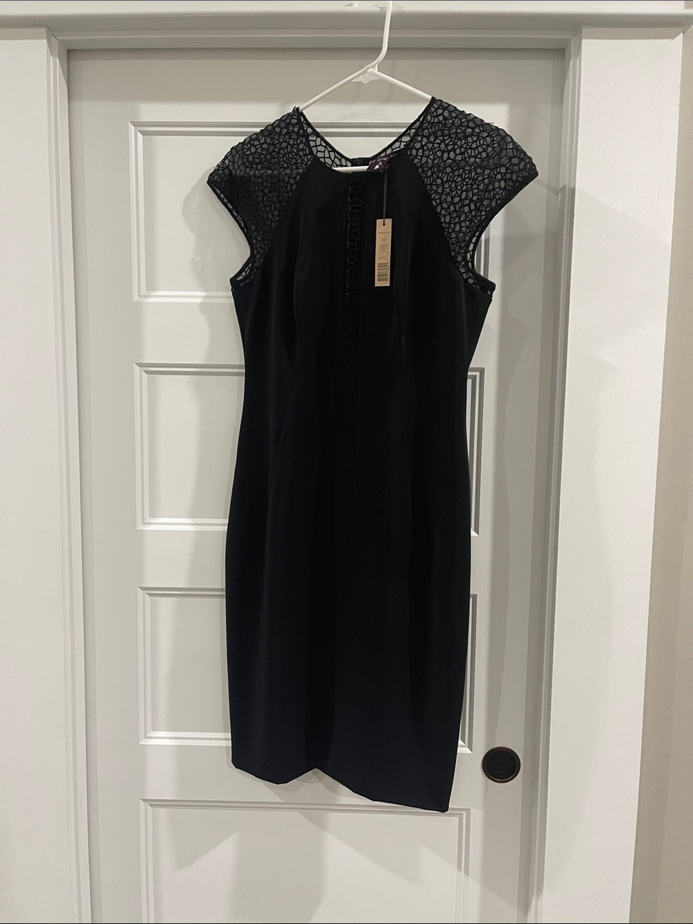 RACHEL Rachel Roy Black Midi Dress with Lace Yoke